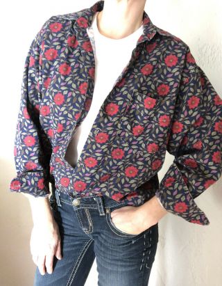 Guess Blue Floral Button - Up Shirt 90s Vtg Georges Marciano Long Sleeve Women’s S