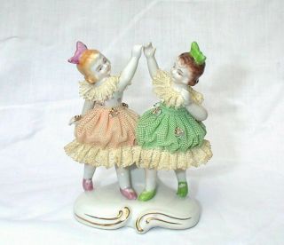 Vintage Hal - Sey Fifth Bisque Porcelain Dancing Girls Figurine Filigree