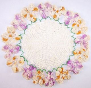 Vintage Hand Crocheted Delicate 8 " Pansy Flower Doily