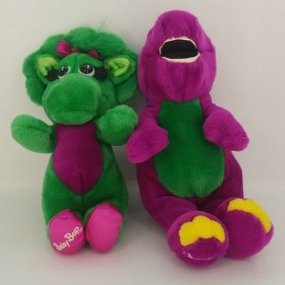 Vintage 1992 Barney And Baby Bop Dinosaur Plush Toys 10 Inch Lyons Group