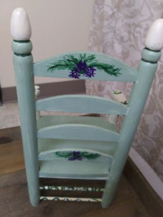 Vintage Green Wooden Doll Chair Ladder Back Hand Painted Floral COND. 3