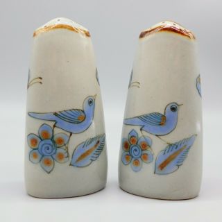 Vintage Tonala El Palomar Mexico Salt & Pepper Shakers Blue Bird Pottery