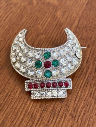 Vintage Shriners Lapel Pin Brooch Large Jeweled Green Red
