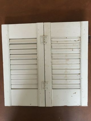 Small Vintage Wooden Shutter Louvered Bi - Fold Window/bookcase/bath Cabinet Decor