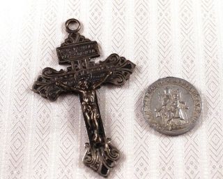 Vintage 2 " Pewter Cross Pendant Jesus Nazarenus Rex Jud Ae Orum,