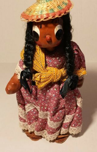 Vintage Folk Art Doll Hand Made In Mexico Ethnic Mexican Cloth Doll 11 " Tall