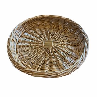 Vintage 12” Round Circular Wicker Rattan Basket Serving Tray Flat Woven