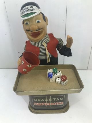 Vintage Cragstan Crapshooter Battery Toy With Dice,  Broken Hand,  (1415)