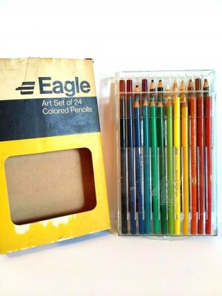 Berol Eagle Vtg 24 Colored Pencils With Case,  Some Unsharpened,  Prismacolor 953