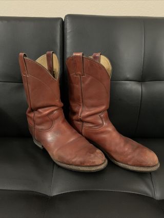 Vintage Justin 3000 Brown Leather Cowboy Western Roper Boots Size 9 Ee Brown Red