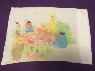 Vintage Sesame Street Pillowcase Big Bird Cookie Monster Ernie Picnic Sherlock