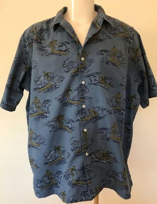 Polo Ralph Lauren Mens Xl Vintage Camp Hawaiian Surf Button Up Aloha Shirt Blue