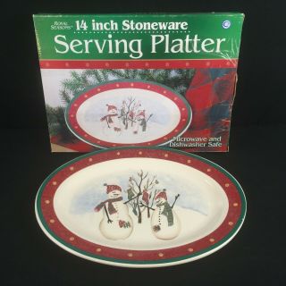 Oval Serving Platter 14 " By Royal Seasons Stoneware Snowmen Rn2 Christmas Vtg 2
