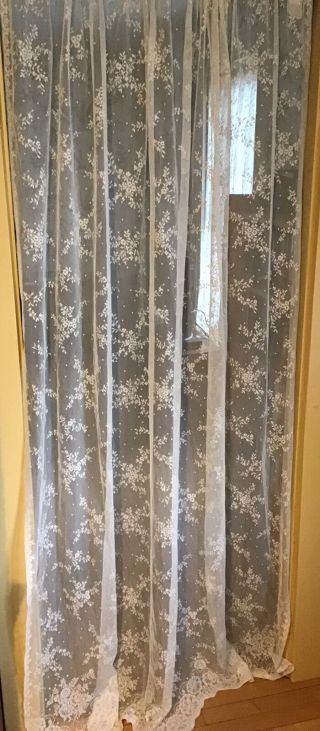Vintage Romantic Lace Curtain Panels Ivory 54 X 80 Set 2 Polyester Euc