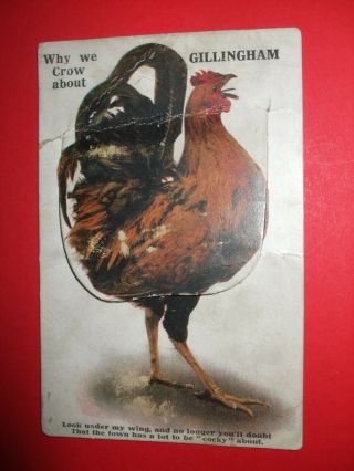 Vintage Mailing Novelty Postcard Cockerel We Crow About Gillingham Rooster