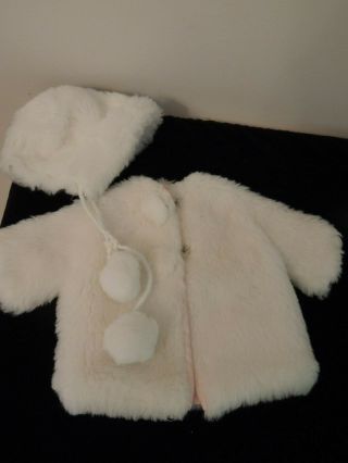Vintage White Fur Doll Coat & Hat For 14 " Doll Size