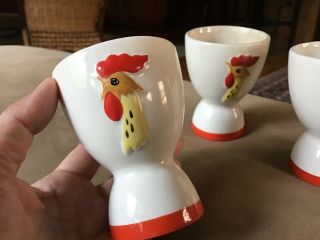 Three Holt Howard Vintage Ceramic Egg Cups 1961 Rooster / Chicken Graphic 2