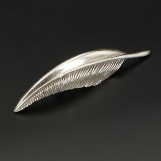 Vtg Sterling Silver - Signed Textured Carved Feather Solid Brooch Pin - 6.  5g