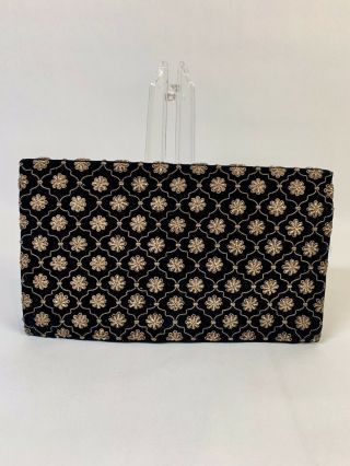 Vintage Black Velvet Clutch With Gold Embroidery & Beading