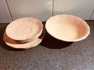 Vintage Retro Pink Peach Petal Grindley England Side Plates 2,  Saucers 3,  Bowl 1