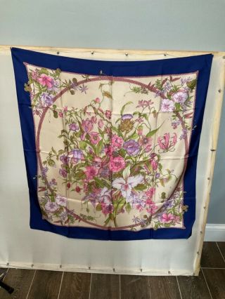 Vintage Silk Scarf Wrap Floral Art Deco Print Large Square 33 “.  D3