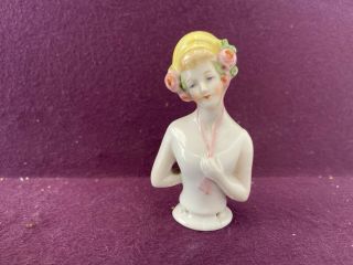 Vintage German Half Doll Porcelain Pincushion Figurine 3160