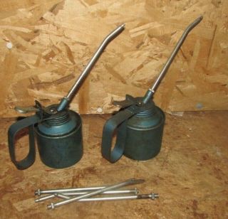 2 X Vintage Groz Oil Cans Lubrication Dispensers With Extra Nozzles
