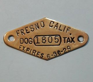 1928 Fresno California Dog Tax Tag Dog License Tag Vintage Exonumia