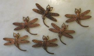 6 Vintage Dragonfly Die Struck Brass French Art Nouveau Stampings Setting Spaces