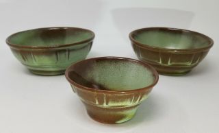 Vintage Frankoma Pottery Wagon Wheel Bowls Prairie Green - Sapulpa Clay