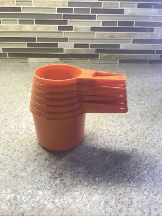 Tupperware: Vintage Stacking Measuring Cups - (complete Set 6) Bright Orange