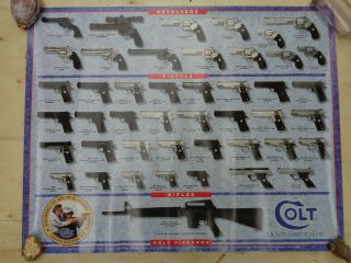 Vintage 1996 Colt Revolvers Pistols Rifles Firearms Poster 30 " X 23.  5 "