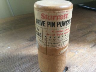 Vintage Starrett 8 Pc Drive Pin Punch Set In Wooden Container