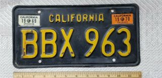 Vintage 1969,  1970 California Black License Plate Number Bbx 963