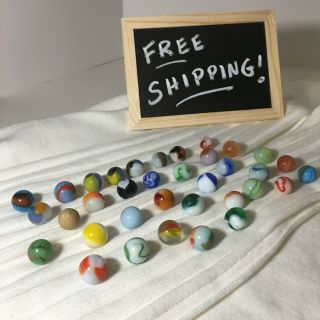 Group Of 35 Vintage Marbles Estate Find - One Clay? Rainbow Of Different Colors
