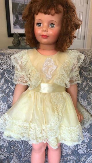 No Doll - Vintage Fancy Yellow Lace Doll Dress Fits 35 " Patti Playpal Doll