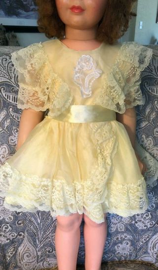 NO DOLL - Vintage FANCY YELLOW LACE DOLL DRESS fits 35 