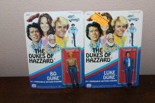 The Dukes Of Hazzard Vintage 1981 Mego Bo And Luke Set Unpunched W/plastic Cases