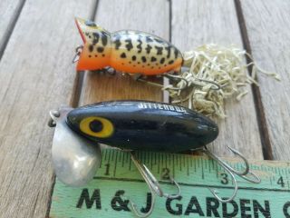 2 Vintage Fishing Lures - Arbogast Jitterbug And Hula Popper - Great Colors