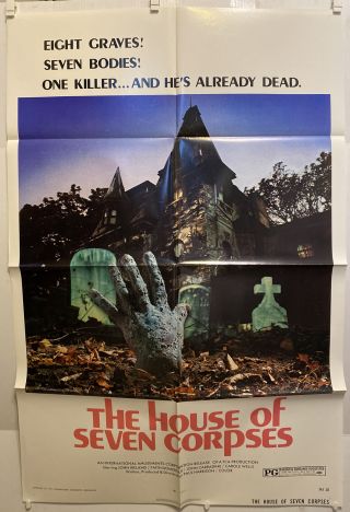 Vintage 1974 The House Of Seven Corpses One Sheet Folded Movie Poster.  27”x41”
