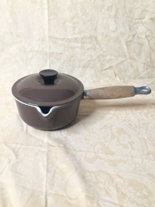 Vintage Le Creuset Saucepan 14 Brown Wood Handle With Lid