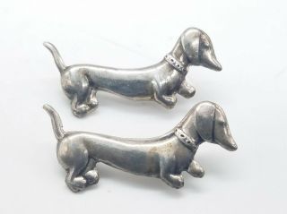 Vintage 925 Mexico Silver Dachshund Dog Pin Brooch Set Sss248