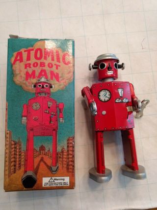 Vintage Schylling Red Atomic Robot Tin Wind Up Toy
