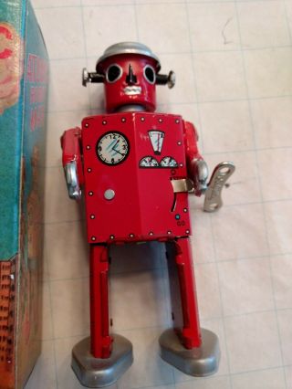 Vintage Schylling Red Atomic Robot Tin Wind up Toy 2