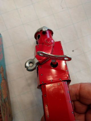 Vintage Schylling Red Atomic Robot Tin Wind up Toy 3