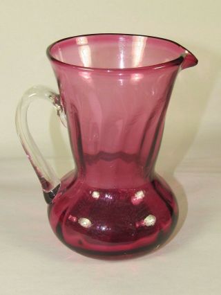 Cranberry Pilgrim - Rainbow Art Glass Pitcher,  Pontil Bottom,  Hand Blown,  Vintage Mcm