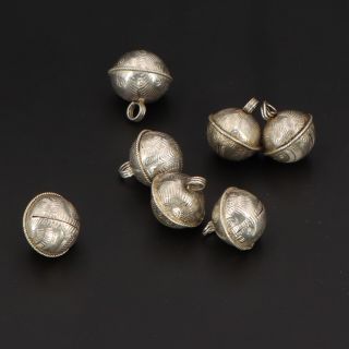 Vtg Sterling Silver - Set Of 7 Antique Jingle Bell Ball Bracelet Charms - 6g