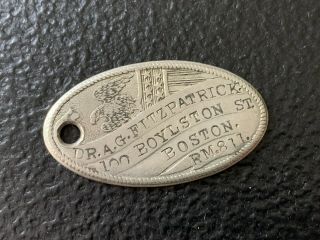 Vintage Key Ring Check Fob Eagle & Shield - Dr.  A.  G.  Fitzpatrick Boston,  Mass.