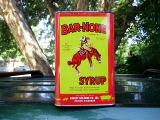 Vintage Bar - None Syrup Tin Denver Colorado Bronco Buster Cowboy Graphics