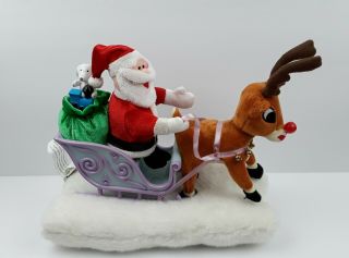 Gemmy Rudolph The Red Nosed Reindeer Santa and Sleigh Christmas Decor Animated 3